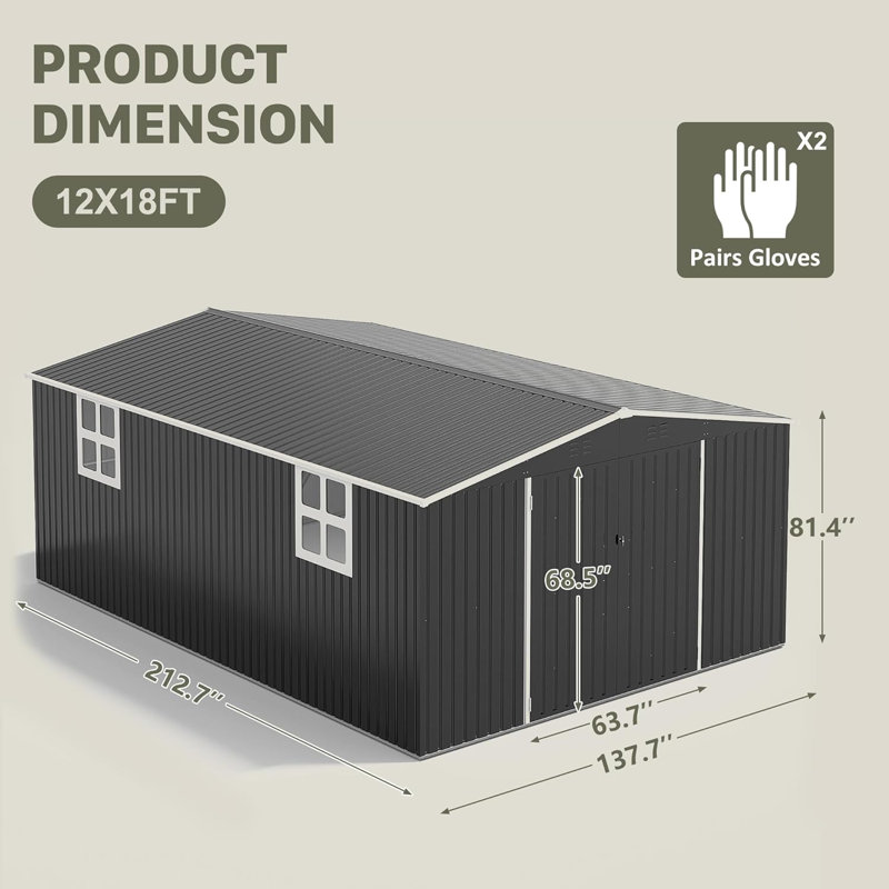 Polar Aurora 12 ft. W x 18 ft. D Metal Outdoor Storage Shed with